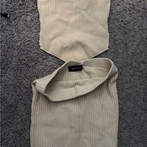 White Fox Boutique Cream Ribbed Skirt